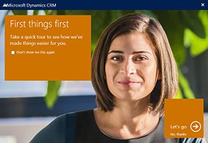 Dynamics CRM First Things First Screen