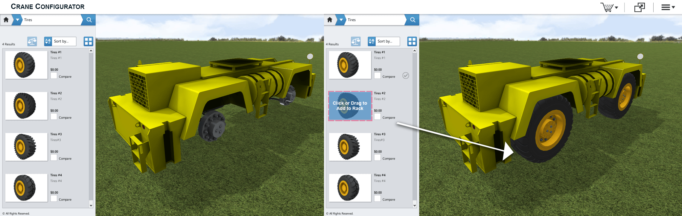 Visually add tires to cranes with Powertrak 3D CPQ
