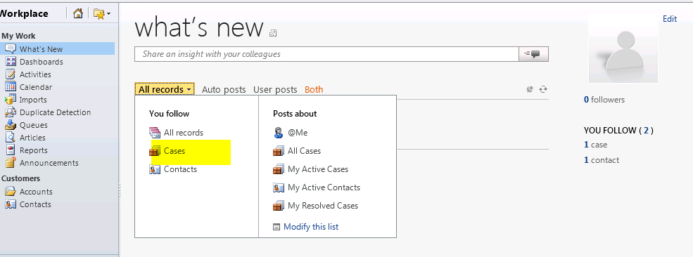 "You follow" section in CRM Cases
