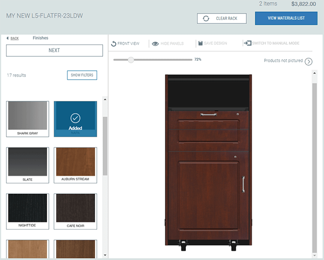 Select Cabinet Styles and Finishes with a 2D configurator
